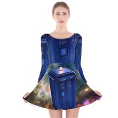The Police Box Tardis Time Travel Device Used Doctor Who Long Sleeve Velvet Skater Dress by Sudhe