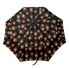 Shopping Bag Pattern Black Folding Umbrellas by snowwhitegirl