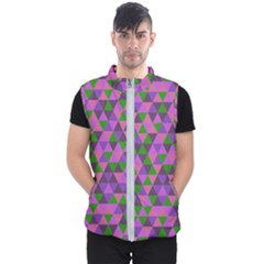 Retro Pink Purple Geometric Pattern Men s Puffer Vest