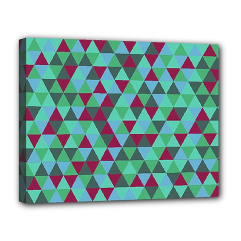 Retro Teal Green Geometric Pattern Canvas 14  X 11  (stretched) by snowwhitegirl