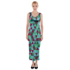 Retro Teal Green Geometric Pattern Fitted Maxi Dress by snowwhitegirl
