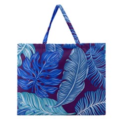 Tropical Blue Leaves Zipper Large Tote Bag by snowwhitegirl
