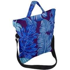 Tropical Blue Leaves Fold Over Handle Tote Bag by snowwhitegirl