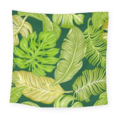 Tropical Green Leaves Square Tapestry (large)
