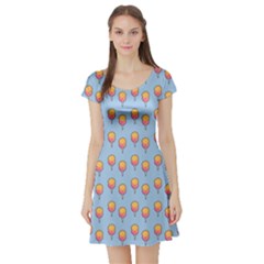 Cotton Candy Pattern Blue Short Sleeve Skater Dress by snowwhitegirl