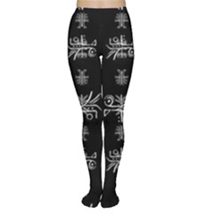 Black And White Ethnic Design Print Tights by dflcprintsclothing