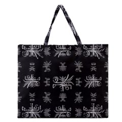 Black And White Ethnic Design Print Zipper Large Tote Bag by dflcprintsclothing