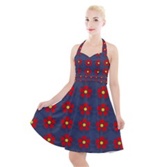 Red Begonias Halter Party Swing Dress  by WensdaiAmbrose