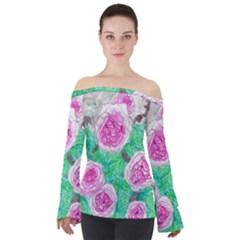 Roses With Gray Skies Off Shoulder Long Sleeve Top by okhismakingart