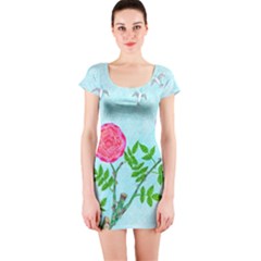 Roses And Seagulls Short Sleeve Bodycon Dress by okhismakingart