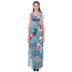 Floral Jungle Blue Empire Waist Maxi Dress by okhismakingart