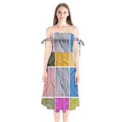 Electric Field Art Collage Ii Shoulder Tie Bardot Midi Dress