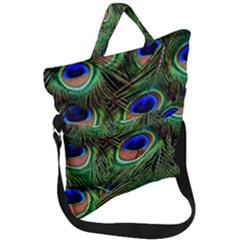 Peacock Feathers Fold Over Handle Tote Bag by snowwhitegirl