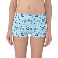 Duck Family Blue Pink Hearts Pattern Reversible Boyleg Bikini Bottoms by snowwhitegirl