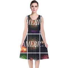 America V-neck Midi Sleeveless Dress  by okhismakingart
