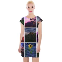 Sunflower Collage Cap Sleeve Bodycon Dress by okhismakingart