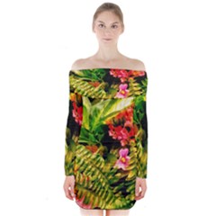 Fern Jungle Long Sleeve Off Shoulder Dress by okhismakingart