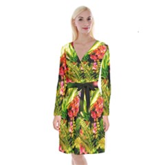Fern Jungle Long Sleeve Velvet Front Wrap Dress by okhismakingart