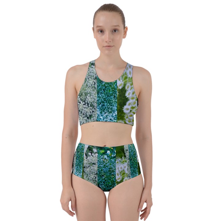 Queen Annes Lace Vertical Slice Collage Racer Back Bikini Set