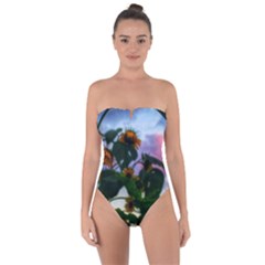 Sunflowers And Wild Weeds Tie Back One Piece Swimsuit by okhismakingart