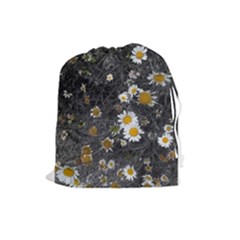Black And White With Daisies Drawstring Pouch (large) by okhismakingart