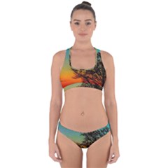 Turquoise Sunset Cross Back Hipster Bikini Set by okhismakingart