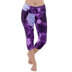 Queen Anne s Lace With Purple Leaves Lightweight Velour Capri Yoga Leggings by okhismakingart