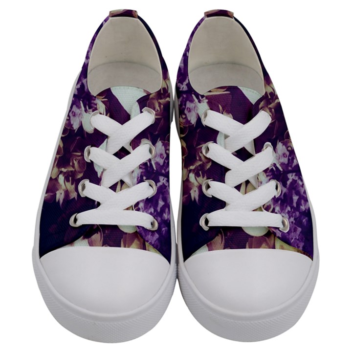 Soft Purple Hydrangeas Kids  Low Top Canvas Sneakers