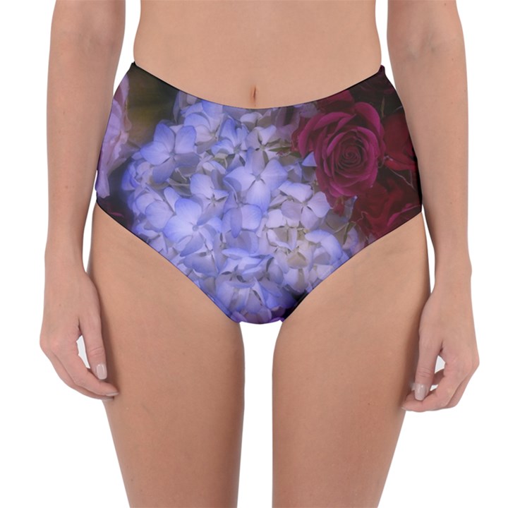 Hydrangea Arrangement II (Blue Tint) Reversible High-Waist Bikini Bottoms