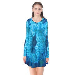 Blue Closing Queen Annes Lace Long Sleeve V-neck Flare Dress by okhismakingart
