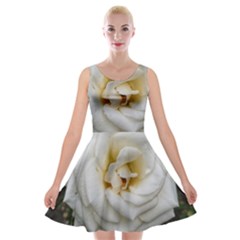 White Angular Rose Velvet Skater Dress by okhismakingart