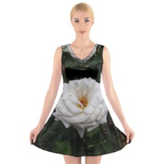 White Smooth Rose V-neck Sleeveless Dress by okhismakingart