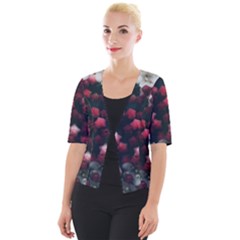 Floral Stars -dark Red Cropped Button Cardigan