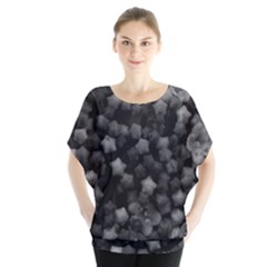 Floral Stars -black And White Batwing Chiffon Blouse