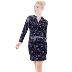 Floral Stars -black And White Button Long Sleeve Dress