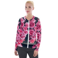 Pink Roses Ii Velour Zip Up Jacket by okhismakingart
