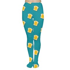 Toast With Cheese Pattern Turquoise Green Background Retro Funny Food Tights by genx
