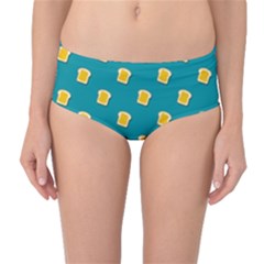 Toast With Cheese Pattern Turquoise Green Background Retro Funny Food Mid-waist Bikini Bottoms by genx