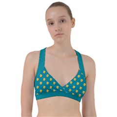 Toast With Cheese Pattern Turquoise Green Background Retro Funny Food Sweetheart Sports Bra by genx
