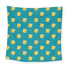 Toast With Cheese Pattern Turquoise Green Background Retro Funny Food Square Tapestry (large) by genx