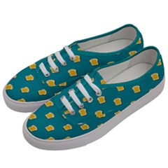 Toast With Cheese Pattern Turquoise Green Background Retro Funny Food Men s Classic Low Top Sneakers by genx