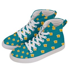 Toast With Cheese Pattern Turquoise Green Background Retro Funny Food Women s Hi-top Skate Sneakers by genx
