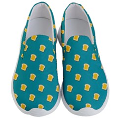 Toast With Cheese Pattern Turquoise Green Background Retro Funny Food Men s Lightweight Slip Ons by genx