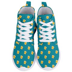 Toast With Cheese Pattern Turquoise Green Background Retro Funny Food Women s Lightweight High Top Sneakers by genx