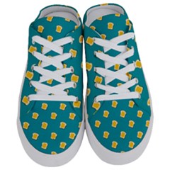 Toast With Cheese Pattern Turquoise Green Background Retro Funny Food Half Slippers by genx