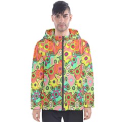 Colorful Shapes          Men s Hooded Puffer Jacket by LalyLauraFLM