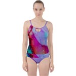 Red purple green ink           Cut Out Top Tankini Set