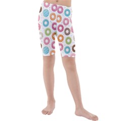 Donut Pattern With Funny Candies Kids  Mid Length Swim Shorts by genx