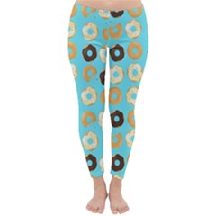 Donuts Pattern With Bites Bright Pastel Blue And Brown Classic Winter Leggings by genx