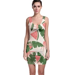 Tropical Watermelon Leaves Pink And Green Jungle Leaves Retro Hawaiian Style Bodycon Dress by genx